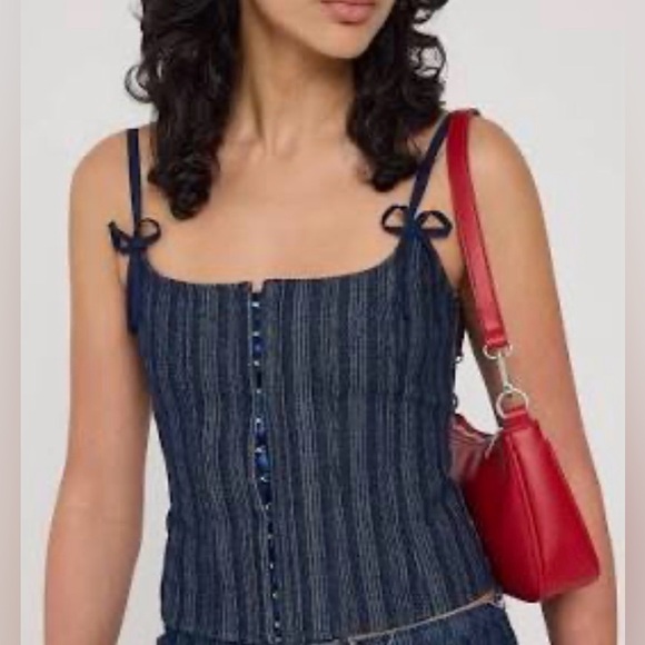 Revolve Lioness Denim Pin Striped Corset Size Small NWT - Picture 6 of 14